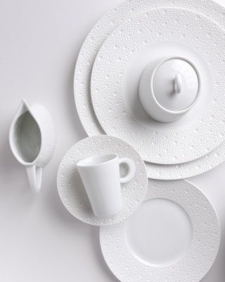 Patterned white porcelain crockery collection