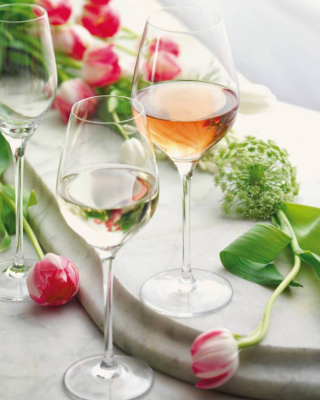 Luxury stemware collection surrounded by flowers