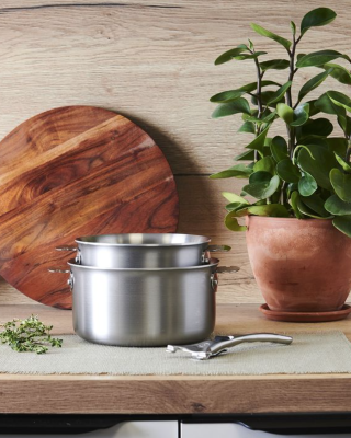 Galley pots on a wooden table