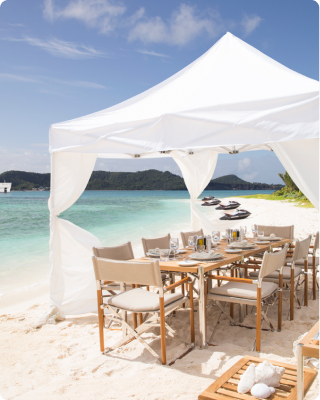 Superyacht beach dining setup