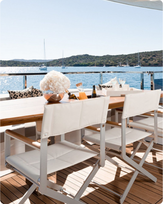 Superyacht exterior dining area