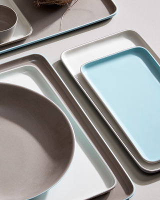 Multi-coloured crockery plates collection