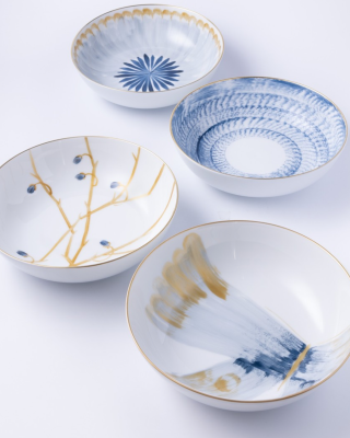 White and blue porcelain bowl collection