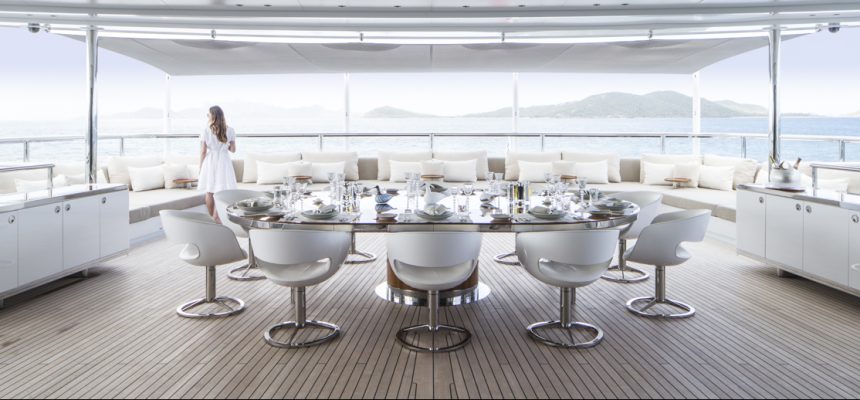 Exterior table setting deck on a superyacht